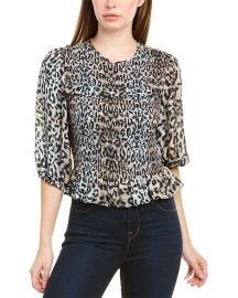 Nicole Miller Smocked Silk-Blend Top at Premium Outlets