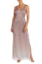 Nightway OmbrSequin V-Neck Maxi Evening Dress in Rose Size 6 at Nordstrom