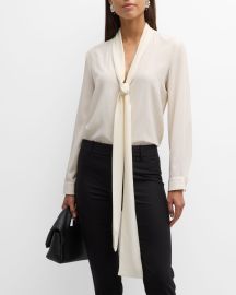 Nili Lotan Angelique Long Tie-Neck Silk Blouse at Neiman Marcus