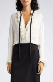 Nili Lotan Bertille Ruffle Contrast Tie Shirt at Nordstrom