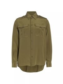 Nili Lotan Jeanette Silk Utility Shirt in Olive at Saks Fifth Avenue