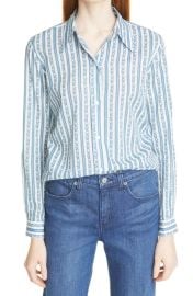 Nili Lotan Kate Button up Shirt In Blue And White Floral at Nordstrom