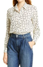 Nili Lotan Libby Button-Up Shirt in Ivory/Black Floral  at Nordstrom