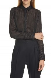 Nili Lotan Lleida Metallic Stripe Silk Shirt   Nordstrom at Nordstrom