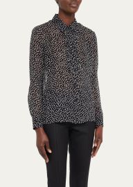 Nili Lotan Oriane Dot-Print Ruffle Trim Shirt - at Bergdorf Goodman