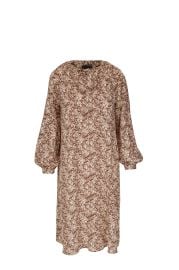 Nili Lotan Rosalin Brown Leaf Print Silk Dress at Mitchells