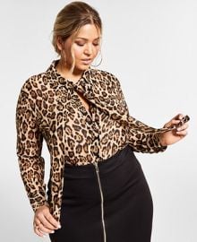 Nina Parker Trendy Plus Size Animal-Print Chiffon Tie-Neck Bodysuit Created for Macys    Reviews - Tops - Plus Sizes - Macys at Macys