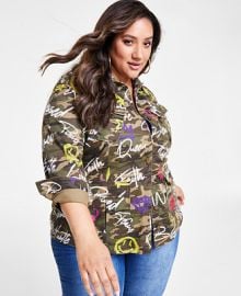 Nina Parker Trendy Plus Size Cotton Camouflage Affirmation Button-Front Jacket - Macy39s at Macys