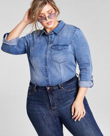 Nina Parker Trendy Plus Size Denim Shirt Bodysuit  Created for Macy s   Reviews - Tops - Plus Sizes - Macy s at Macys