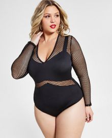 Nina Parker Trendy Plus Size Mesh Panel Bodysuit Created for Macys  Reviews - Tops - Plus Sizes - Macys at Macys