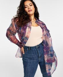 Nina Parker Trendy Plus Size Organza Oversized Shirt Created for Macys - Macys at Macys