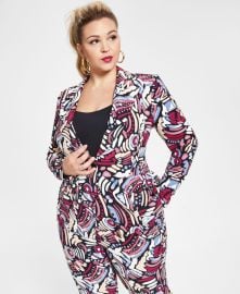 Nina Parker Trendy Plus Size Printed Blazer Blaze Abstract Print 0X - Walmart.com at Walmart