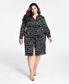 Nina Parker Trendy Plus Size Printed Satin Shirtdress - Macys at Macys