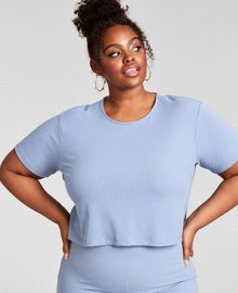 Nina Parker Trendy Plus Size Ribbed Knit Cropped T-Shirt  Created for Macy s   Reviews - Tops - Plus Sizes - Macy s at Macys