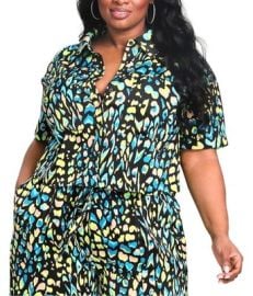 Nina Parker Womens Cropped Printed Satin Button Down Blouse eBay at eBay