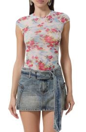 Nina Print Cap Sleeve Mesh Top at Nordstrom