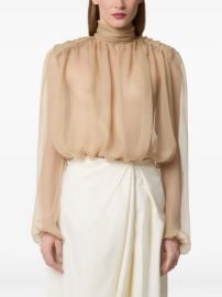Nina Ricci high-neck puffed-sleeve Top Neutrals at Farfetch