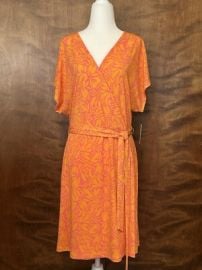 Nine West Dolman Sleeve Mini Wrap Dress Womens XL Pink amp Orange Leaf Print Knit eBay at eBay