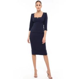 Nissa Fitted Midi Navy Blue Dress at Wolf & Badger