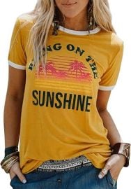 Nlife Bring On The Sunshine Graphic Long Sleeves Tees Blouses for Women Tops Sweaters for Women at Womens Clothing store at Amazon