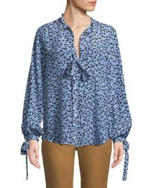 No  21 Star-Print Tie-Neck Silk Button-Front Shirt at Neiman Marcus