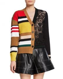 No  21 Striped And Lace Cardigan at Neiman Marcus