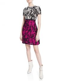 No  21 Two-Tone Printed Short-Sleeve Mini Dress at Neiman Marcus