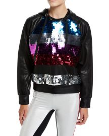 No Ka OiPalale Sequin Faux-Leather Cropped Hoodie at Neiman Marcus