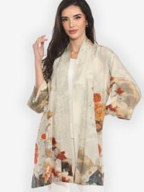 Noble Koi Fish in Cream Silk Kimono Jacket CITRON CLOTHING at Citron