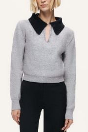 Nocturne Contrast Collar Keyhole Knit Sweater at Nordstrom