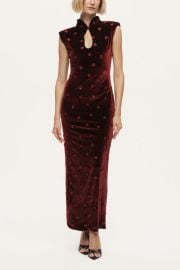 Nocturne Mandarin-Collar Velvet Midi Dress at Nordstrom