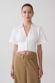 Noelia Tie Back Short Sleeve Shirt - White vert MESHKI US at Meshki