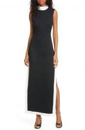 Noir Contrast Trim Mock Neck Maxi Dress by Staud at Nordstrom