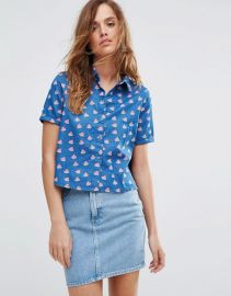 Noisy May Watermelon Print Denim Skater Shirt by Asos at Asos