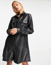 Noisy May faux leather peplum shirt dress in black at ASOS