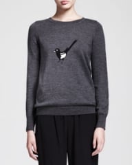 Nonoo Magpie Bird-Print Wool Crewneck Sweater at Neiman Marcus