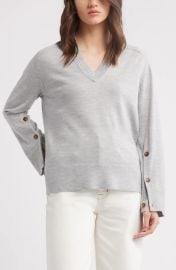 Nordstrom Button Detail Wool V Neck Sweater at Nordstrom Rack