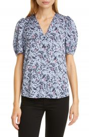 Nordstrom Signature Floral Puff Sleeve Stretch Silk Top   Nordstrom at Nordstrom