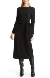 Nordstrom Tie Waist Long Sleeve Knit Midi Dress at Nordstrom