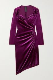 Norma Kamali - Asymmetric wrap-effect ruched stretch-velvet dress at Net A Porter