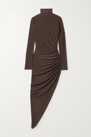 Norma Kamali Asymmetric ruched stretch jersey turtleneck midi dress at Net a Porter