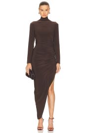 Norma Kamali Asymmetric ruched stretch jersey turtleneck midi dress at Forward