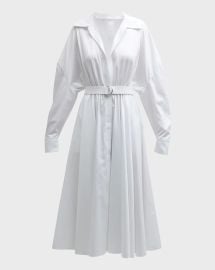 Norma Kamali Belted gathered poplin midi dress at Neiman Marcus