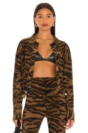 Norma Kamali Cropped Oversized Boyfriend NK Shirt in Brown Tiger at Revolve