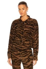 Norma Kamali Cropped Oversized Boyfriend Shirt in Brown Tiger FWRD at FWRD