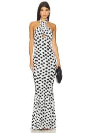 Norma Kamali Cross Halter Fishtail Gown In Paint Dots at Revolve