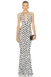 Norma Kamali Cross Halter Fishtail Gown in Paint Dots FWRD at FWRD