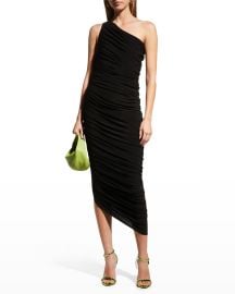 Norma Kamali Diana One-Shoulder Shirred Midi Dress at Neiman Marcus