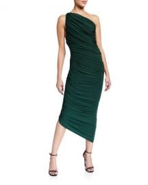 Norma Kamali Diana Ruched One-Shoulder Asymmetric Gown at Neiman Marcus