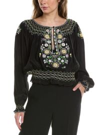 Norma Kamali Embroidered Silk-blend Top Shop Premium Outlets at Shop Simon